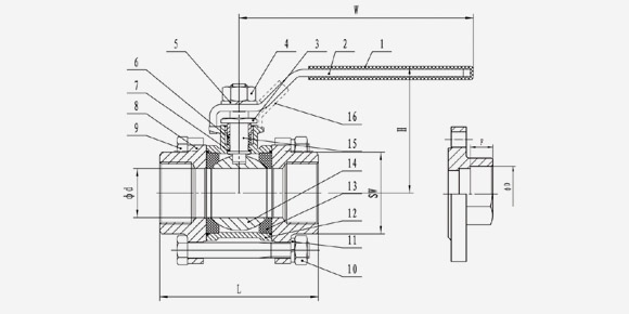 3-pc ball valve drawing
