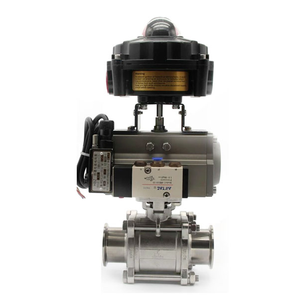 Pneumatic Sanitary 3-Piece Clamp Ball Valve With Aluminum Actuator