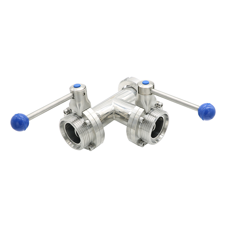Sanitary Threaded 3 Way Butterfly Valves with Linkage Level