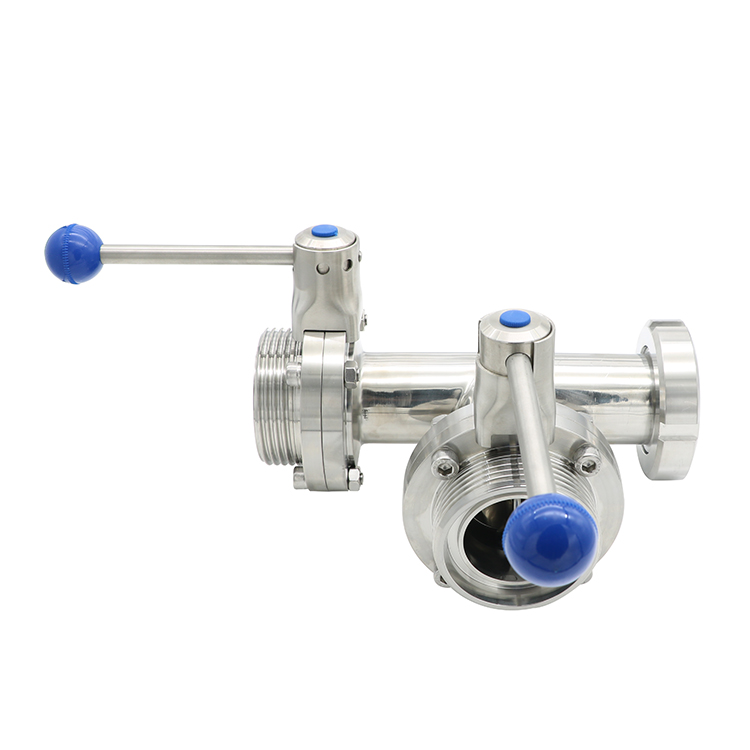 Sanitary Threaded 3 Way Butterfly Valves with Linkage Level