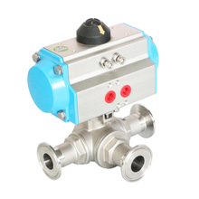 Sanitary Tri Clamp Pneumatic Actuated 3 Way Ball Valve