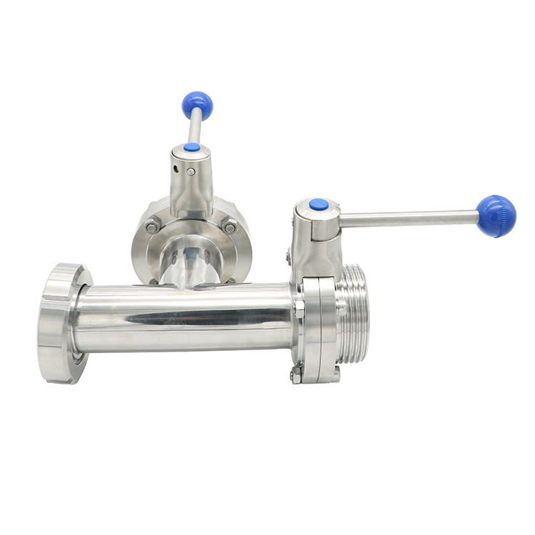 Sanitary Threaded 3 Way Butterfly Valves with Linkage Level