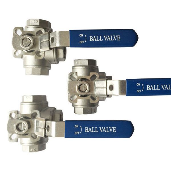 Female NPT 3-Way-Ball Valve L-port 1000WOG Level Handle with Direction Plate